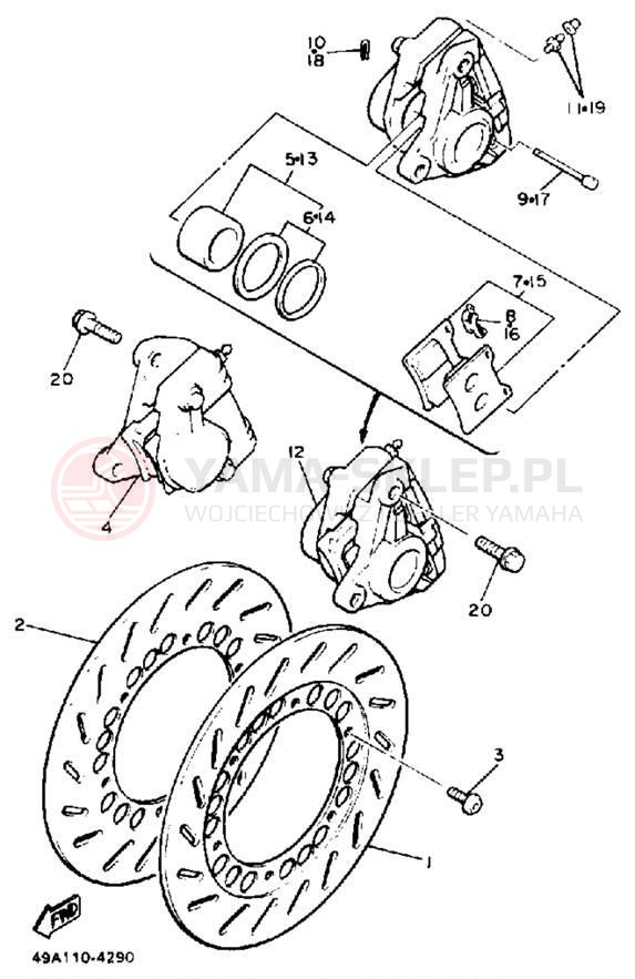 Schemat "Zacisk hamulcowy + tarcza przód" do Yamaha FZ600T/FZ600TC