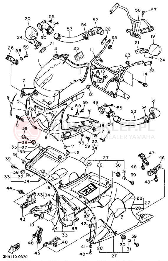 Schemat "elementy nadwozia" do Yamaha FZR600RA