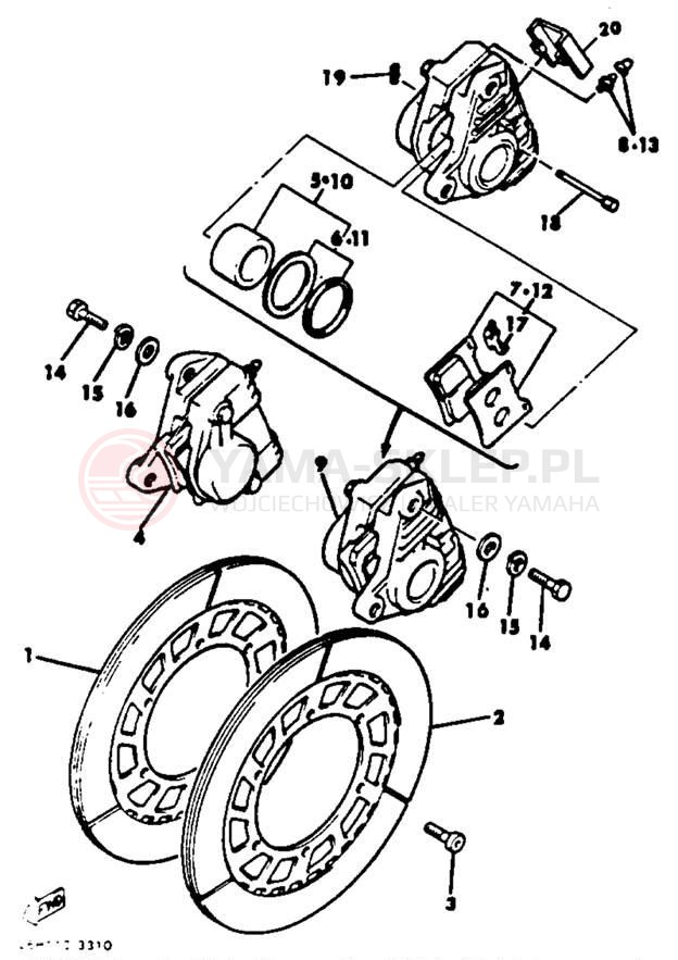 Schemat "Zacisk hamulcowy + tarcza przód" do Yamaha XVZ12L/XVZ12KC2