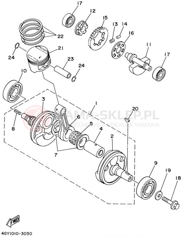 Schemat "Wał korbowy, tłok" do Yamaha TTR250 TTR250LC/TTR250L