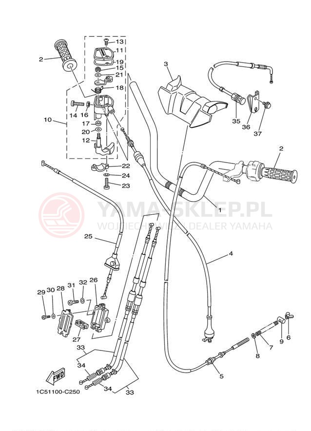 Schemat "Kierownica i osprzęt" do Yamaha GRIZZLY 125 YFM125GDGR