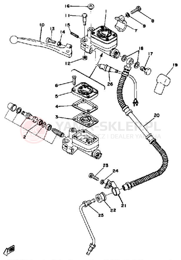Schemat "Pompa hamulcowa przednia, przewód" do Yamaha RD400D