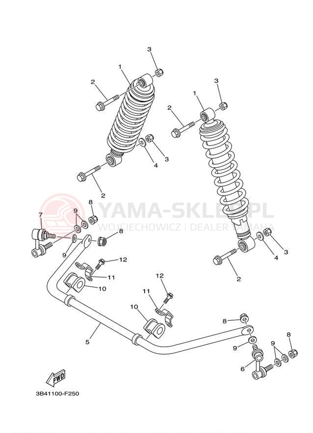 Schemat "zawieszenie tył" do Yamaha GRIZZLY 700 DUCKS YFM7FGPDUW