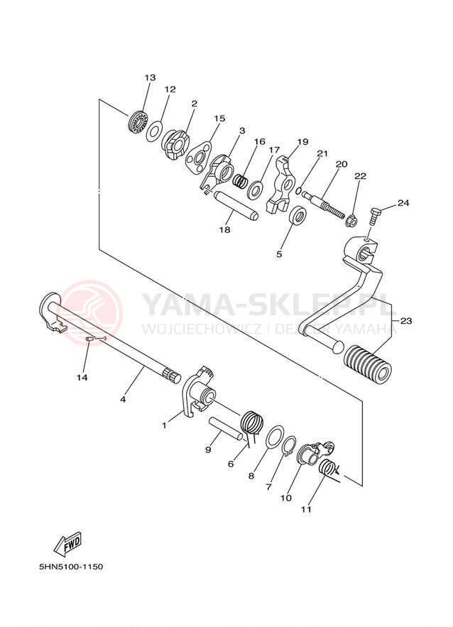 Schemat "Dźwignia zmiany biegów, wałek" do Yamaha TTR90 TTR90N