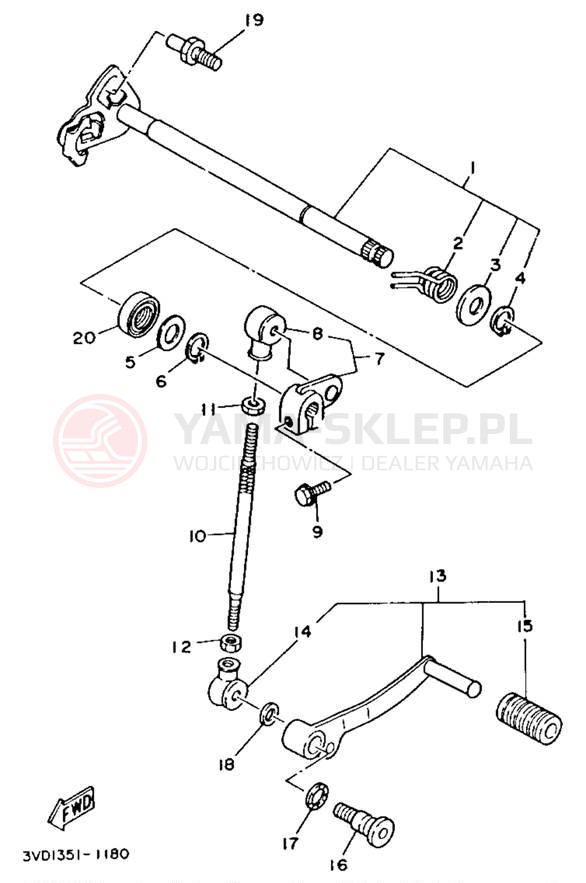Schemat "Dźwignia zmiany biegów, wałek" do Yamaha TDM850 TDM850E/TDM850EC