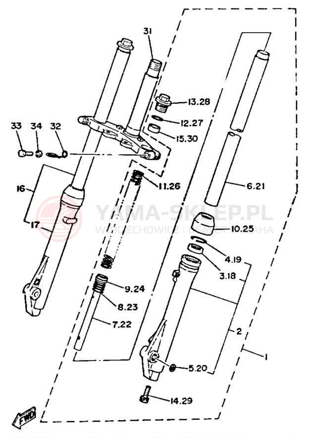 Schemat "Amortyzatory przód" do Yamaha Y-ZINGER PW80F