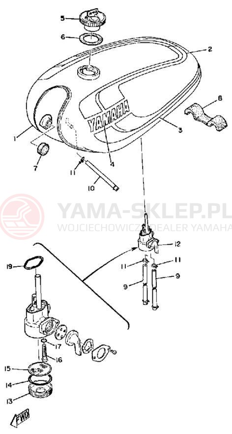 Schemat "zbiornik paliwa" do Yamaha RD125B