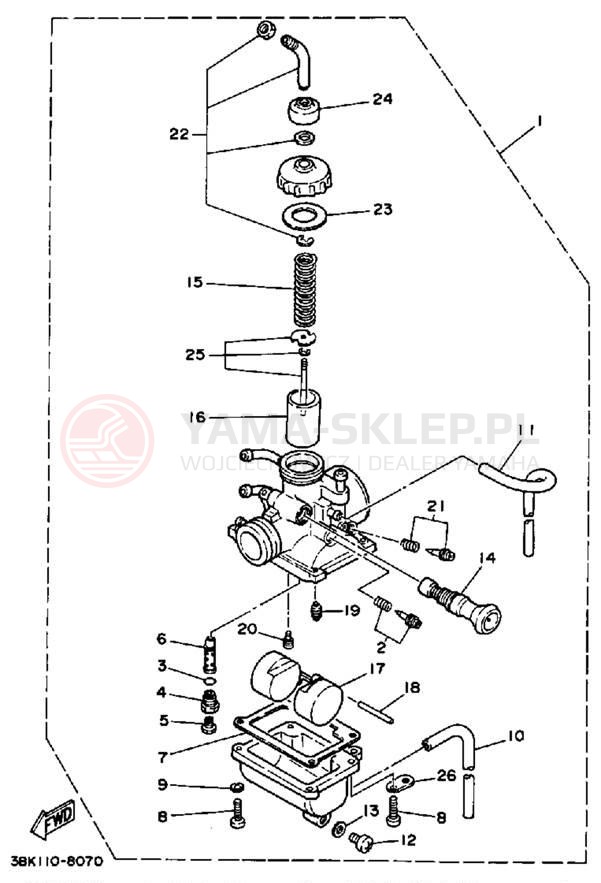 Schemat "Gaźnik" do Yamaha ENDURO DT50U/DT50L/DT50LC