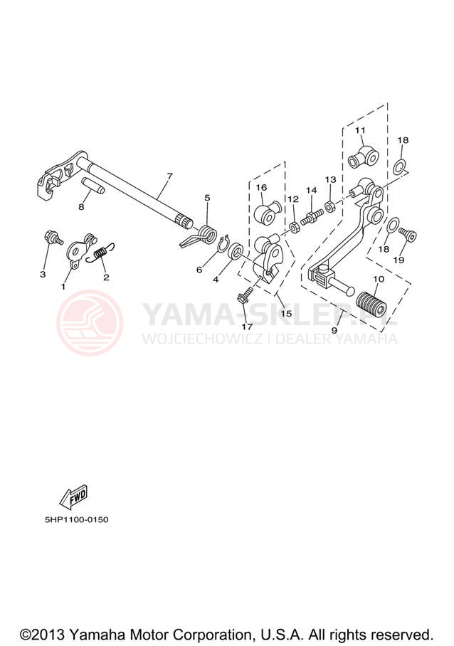 Schemat "Dźwignia zmiany biegów, wałek" do Yamaha TT-R125L TTR125LV
