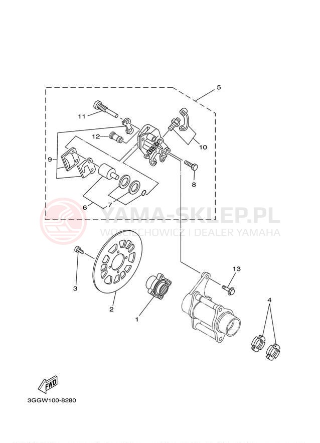 Schemat "Zacisk hamulcowy tylny" do Yamaha BANSHEE YFZ350N
