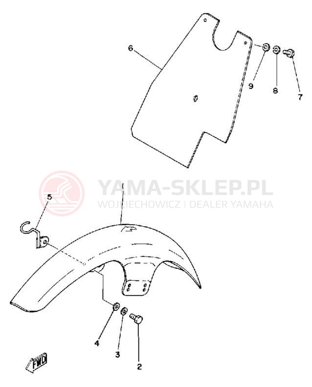 Schemat "Błotniki przód i tył" do Yamaha TZ125G
