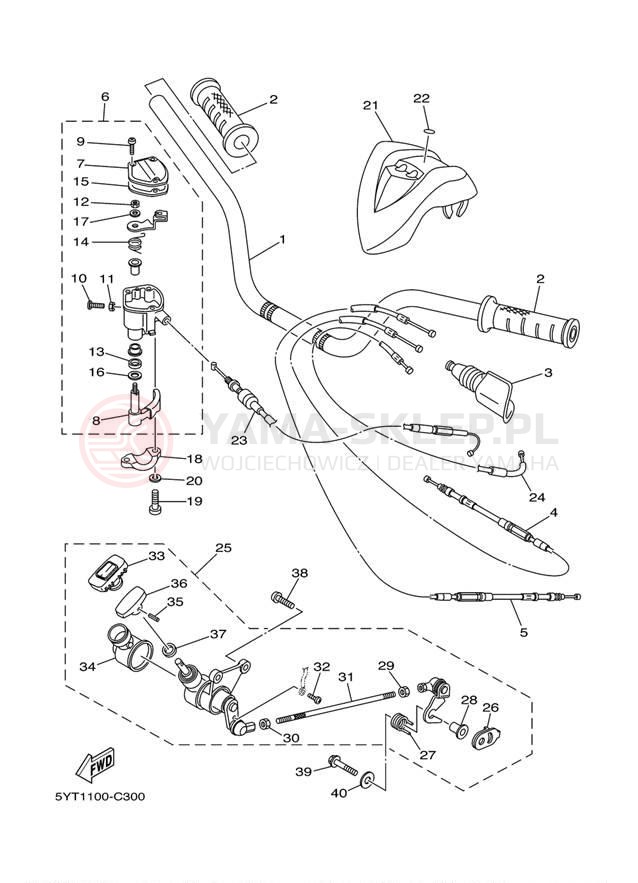 Schemat "Kierownica i osprzęt" do Yamaha RAPTOR 350 YFM35RZW