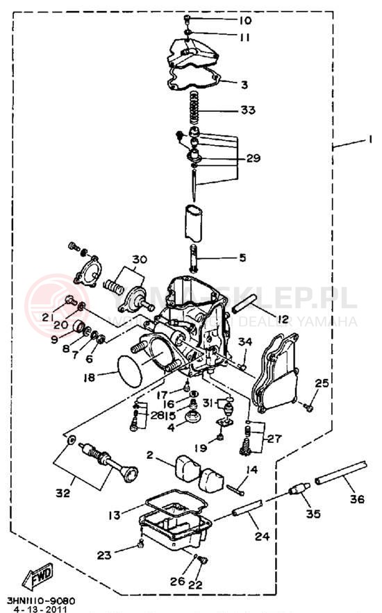 Schemat "Gaźnik" do Yamaha BIG BEAR 4WD YFM350FWW