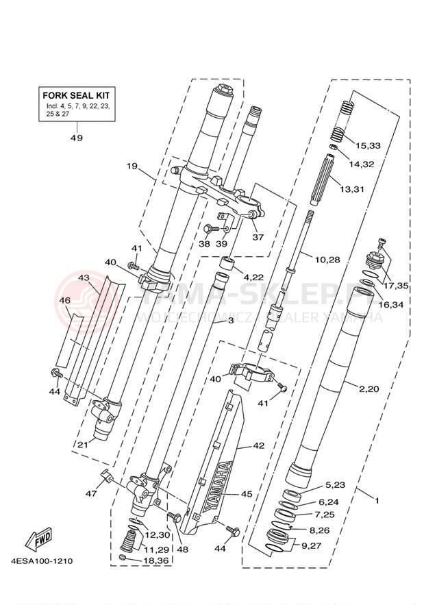 Schemat "Amortyzatory przód" do Yamaha YZ80 YZ80N1