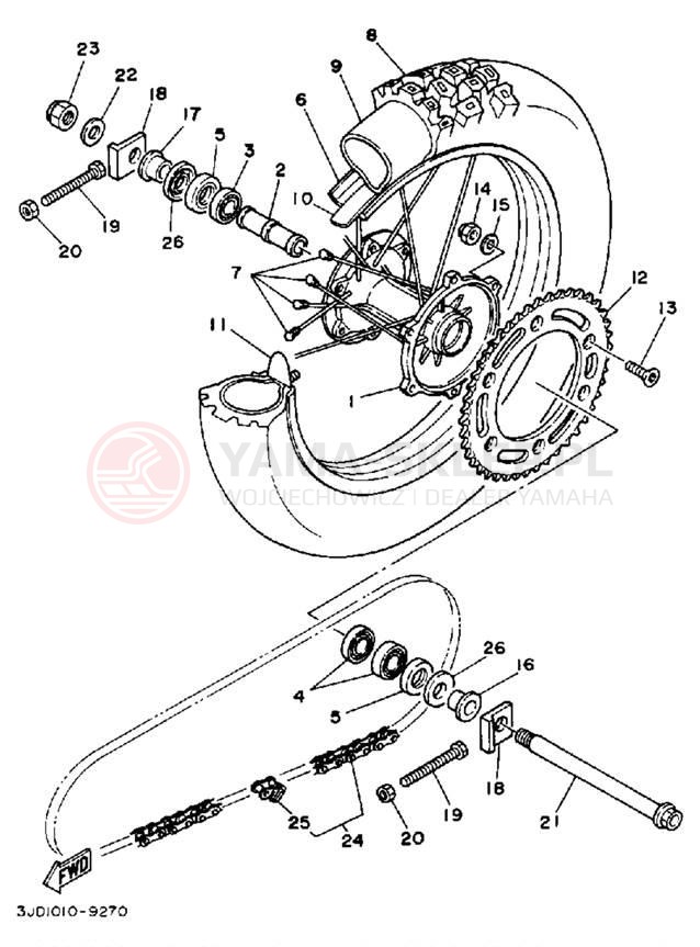 Schemat "Koło tył" do Yamaha YZ250W