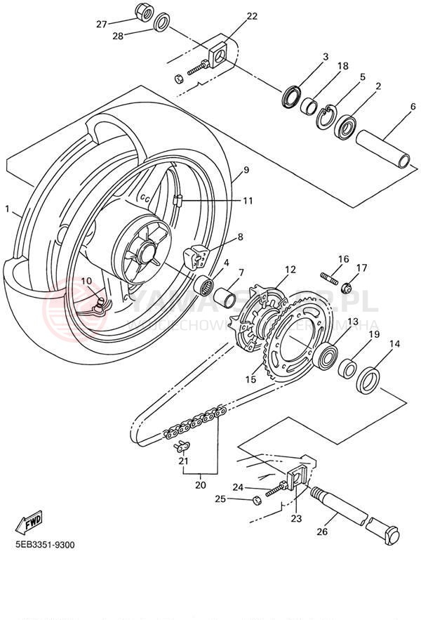 Schemat "Koło tył" do Yamaha YZFR6 YZFR6NC/YZFR6N
