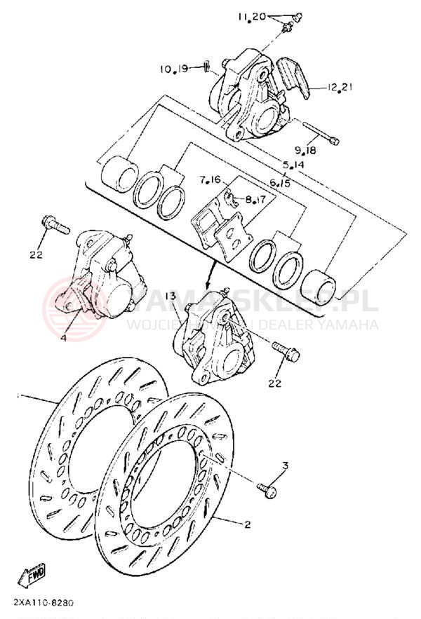 Schemat "Zacisk hamulcowy + tarcza przód" do Yamaha RADIAN YX600UC/YX600U