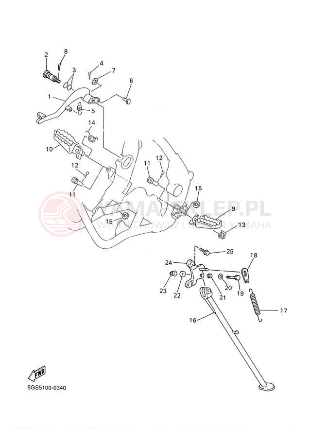 Schemat "Stopka postojowa i podnóżki" do Yamaha WR250F WR250FP