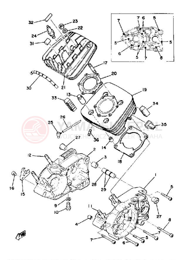 Schemat "Obudowa silnika - cylinder" do Yamaha DT175E