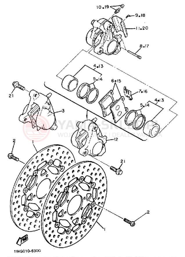 Schemat "Zacisk hamulcowy + tarcza przód" do Yamaha FZR400SWC