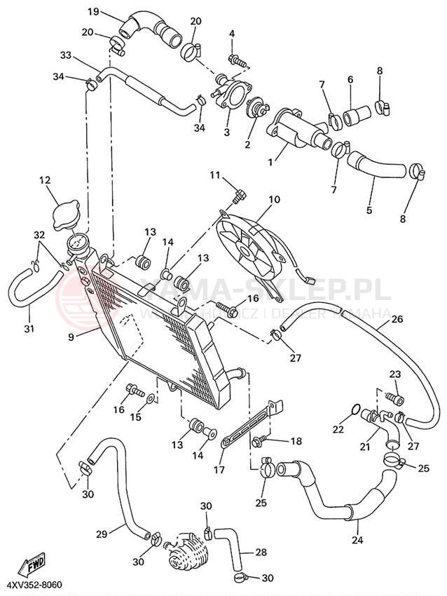Schemat "Układ chlodzenia" do Yamaha YZFR1 YZFR1KC/YZFR1K