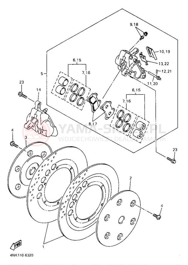 Schemat "Zacisk hamulcowy + tarcza przód" do Yamaha XVZ13LTJ/XVZ13LTJC