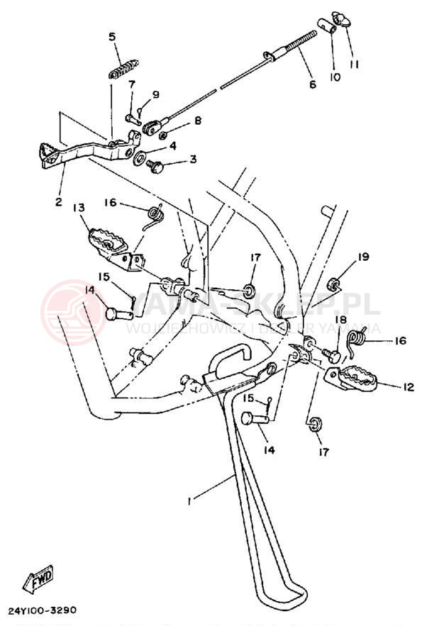 Schemat "Stopka postojowa i podnóżki" do Yamaha YZ250L