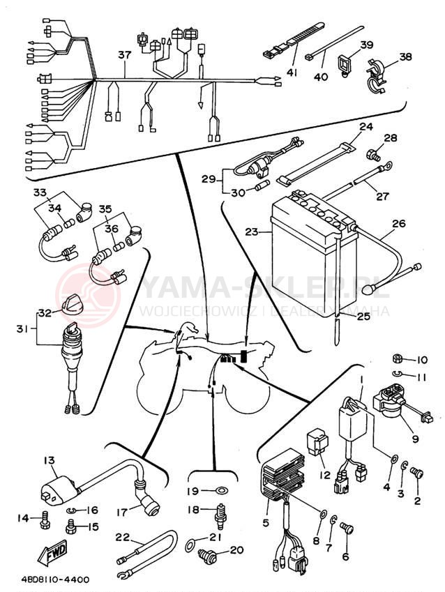Schemat "układ elektryczny" do Yamaha TIMBERWOLF 2WD YFB250G