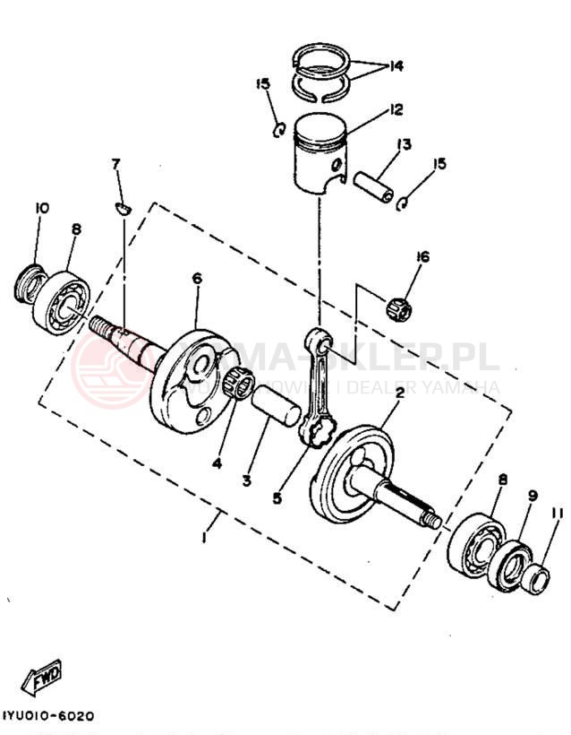 Schemat "Wał korbowy, tłok" do Yamaha RAZZ SH50MD