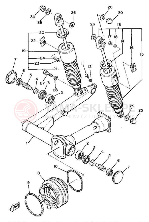 Schemat "wahacz, zawieszenie tył" do Yamaha XS850SH