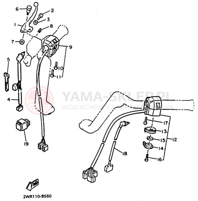 Schemat "Kierownica i osprzęt" do Yamaha XVZ13DB/XVZ13DBC