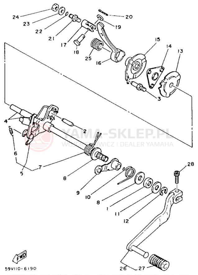 Schemat "Dźwignia zmiany biegów, wałek" do Yamaha MOTO-4 YFM225S