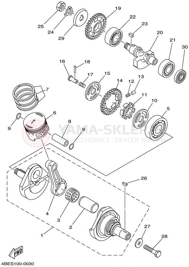 Schemat "Wał korbowy, tłok" do Yamaha TTR225 TTR225PC/TTR225P