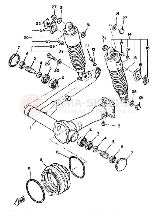 Schemat "wahacz, zawieszenie tył" do Yamaha XS1100SG