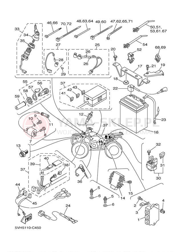 Schemat "układ elektryczny" do Yamaha KODIAK 400 2WD YFM4AS