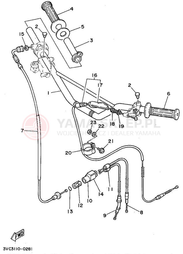 Schemat "Kierownica i osprzęt" do Yamaha RT180D