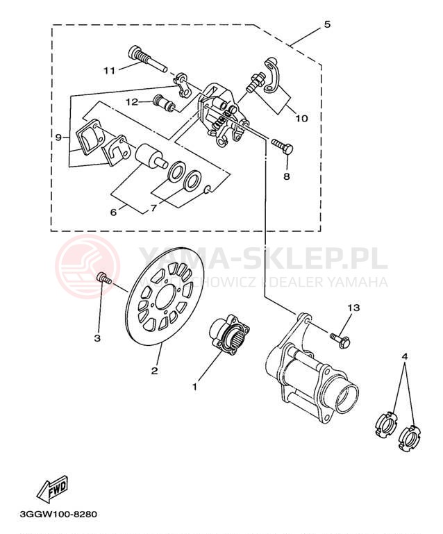 Schemat "Zacisk hamulcowy tylny" do Yamaha BANSHEE YFZ350K