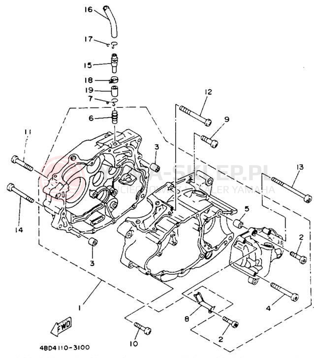 Schemat "Obudowa silnika" do Yamaha TIMBERWOLF 2WD YFB250E