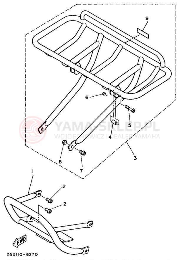 Schemat "osłona / stelaż" do Yamaha BADGER YFM80T