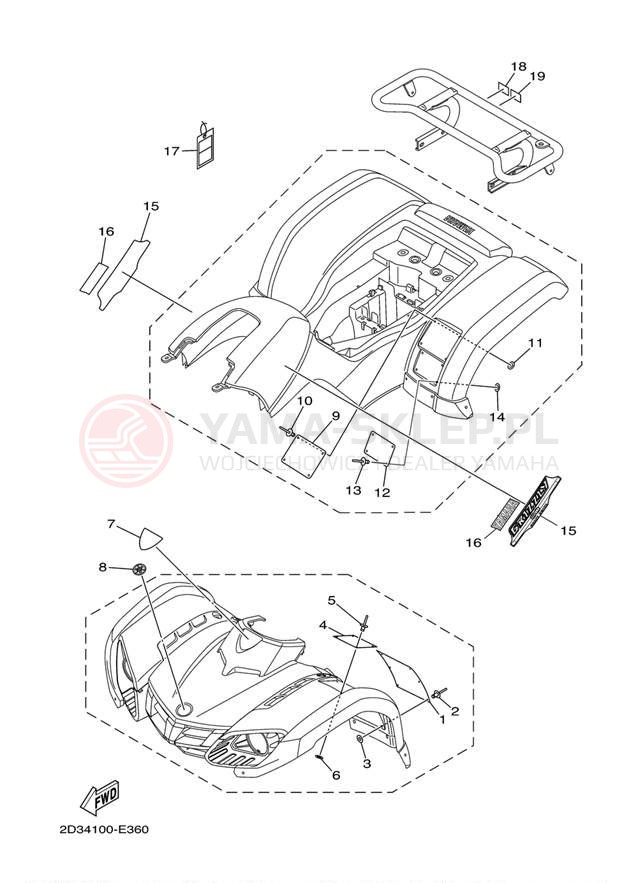 Schemat "naklejki" do Yamaha GRIZZLY 80 HUNTER YFM80GHV