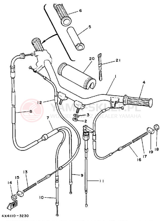 Schemat "Kierownica i osprzęt" do Yamaha Y-ZINGER PW50N