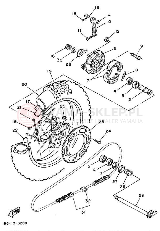 Schemat "Koło tył" do Yamaha TT350S