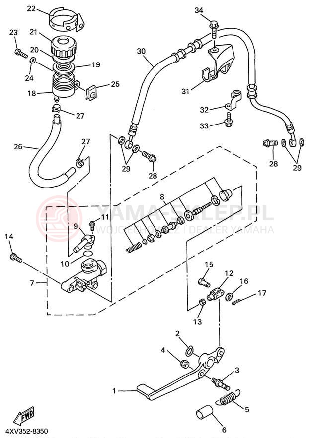 Schemat "Pompa hamulcowa tył" do Yamaha YZFR1 YZFR1KC/YZFR1K