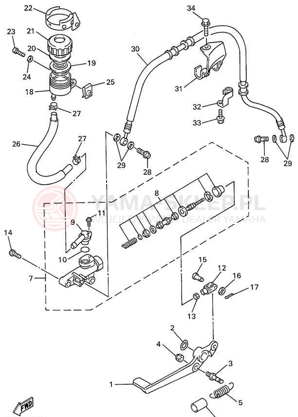 Schemat "Pompa hamulcowa tył" do Yamaha R1 YZFR1L/YZFR1LC