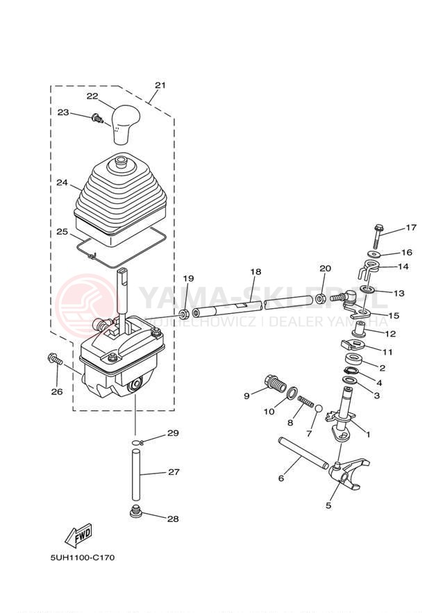 Schemat "Dźwignia zmiany biegów, wałek" do Yamaha BRUIN 350 4X4 YFM35FAT