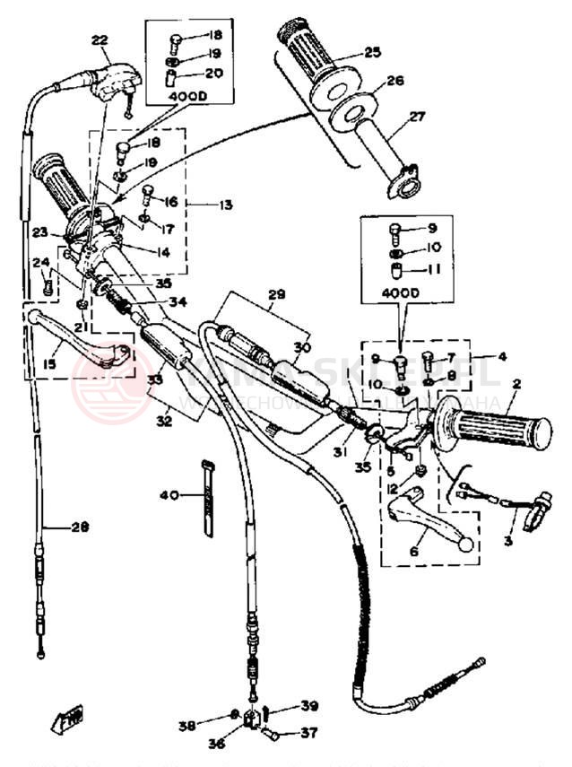Schemat "Kierownica i osprzęt" do Yamaha YZ400E