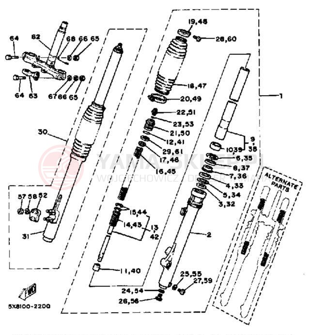 Schemat "Amortyzatory przód" do Yamaha IT175J