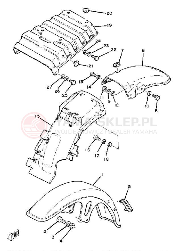 Schemat "Błotniki przód i tył" do Yamaha SR250J