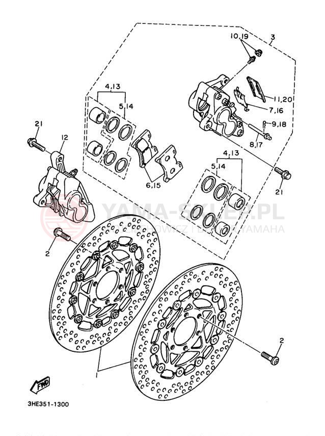 Schemat "Zacisk hamulcowy + tarcza przód" do Yamaha FZR600RJ/FZR600RJC