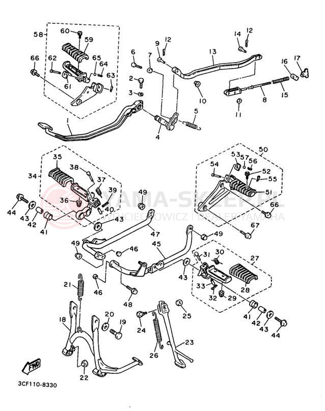 Schemat "Stopka postojowa i podnóżki" do Yamaha VIRAGO 750 XV750J1/XV750JC1